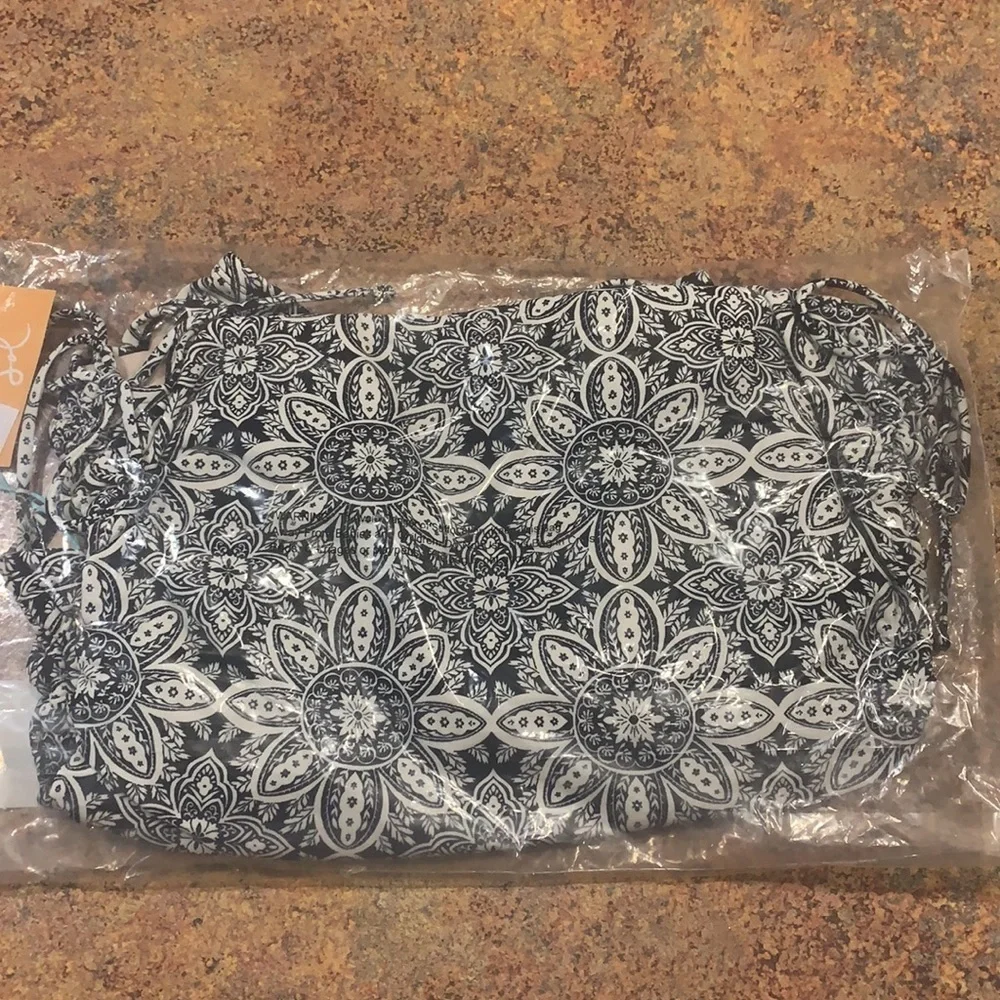 Kona Sol Black & White Floral Side Cinch One Piece Swimsuit Medium High Coverage